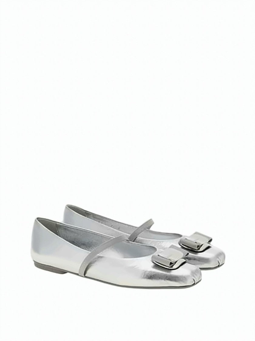 Salvatore Ferragamo Metallic Flats With Bow Detail