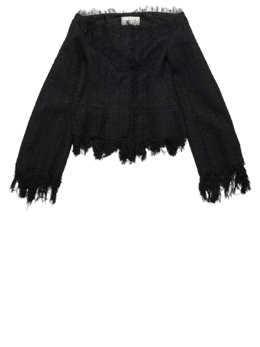Matieres Fecales Black Fringed Cotton-Blend Top
