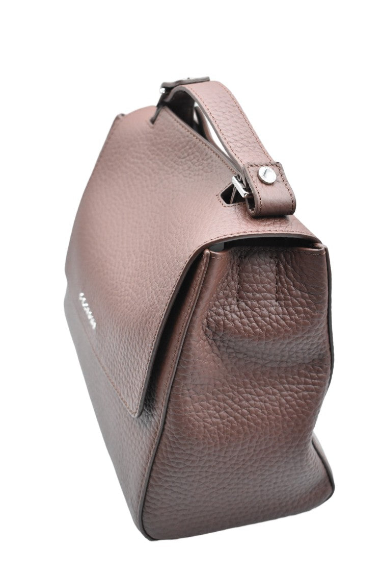 Orciani Compact Brown Structured Handbag With Hidden Opening