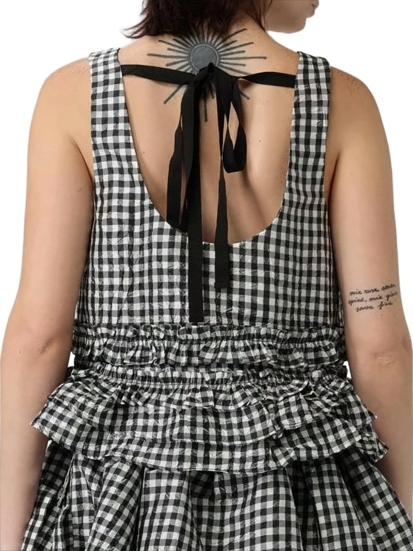 Ganni Gingham Check Peplum Tank