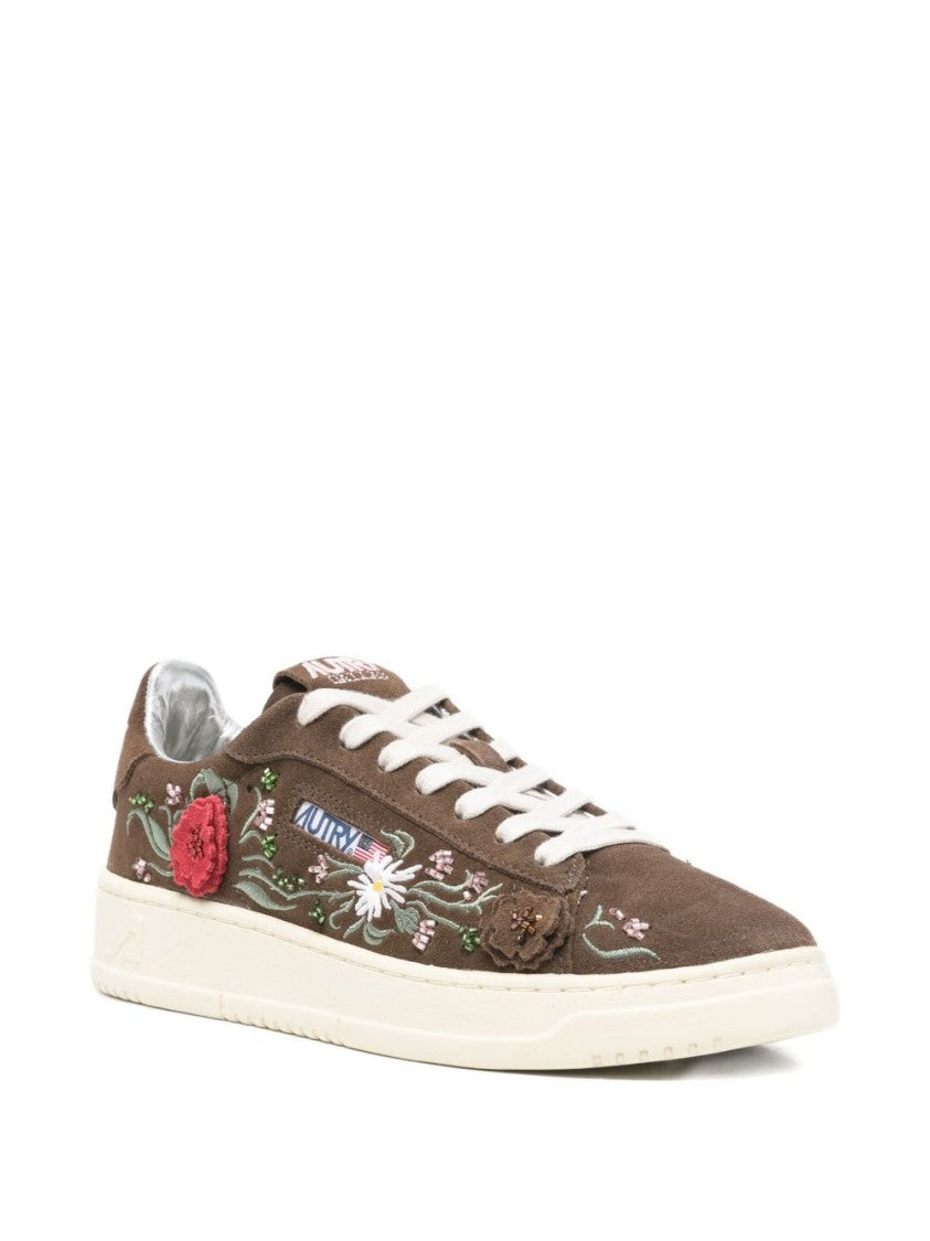 Autry Brown Suede Sneakers With Floral Embroidery