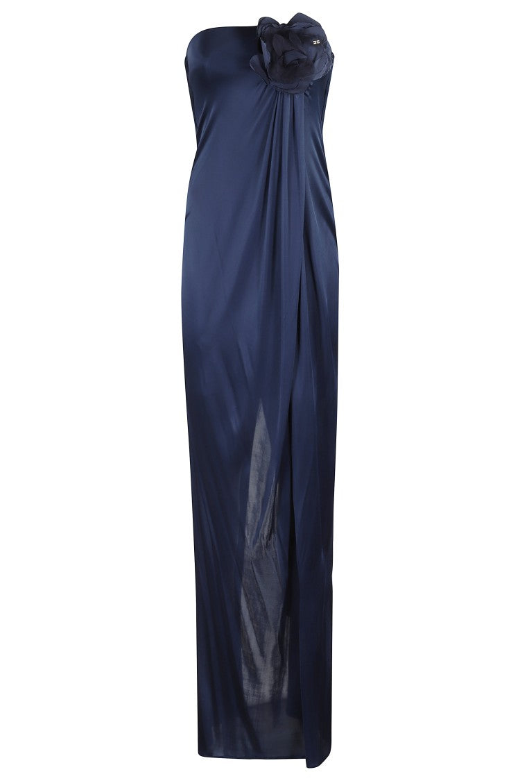 Elisabetta Franchi Draped Evening Dress With 3D Flower Detail