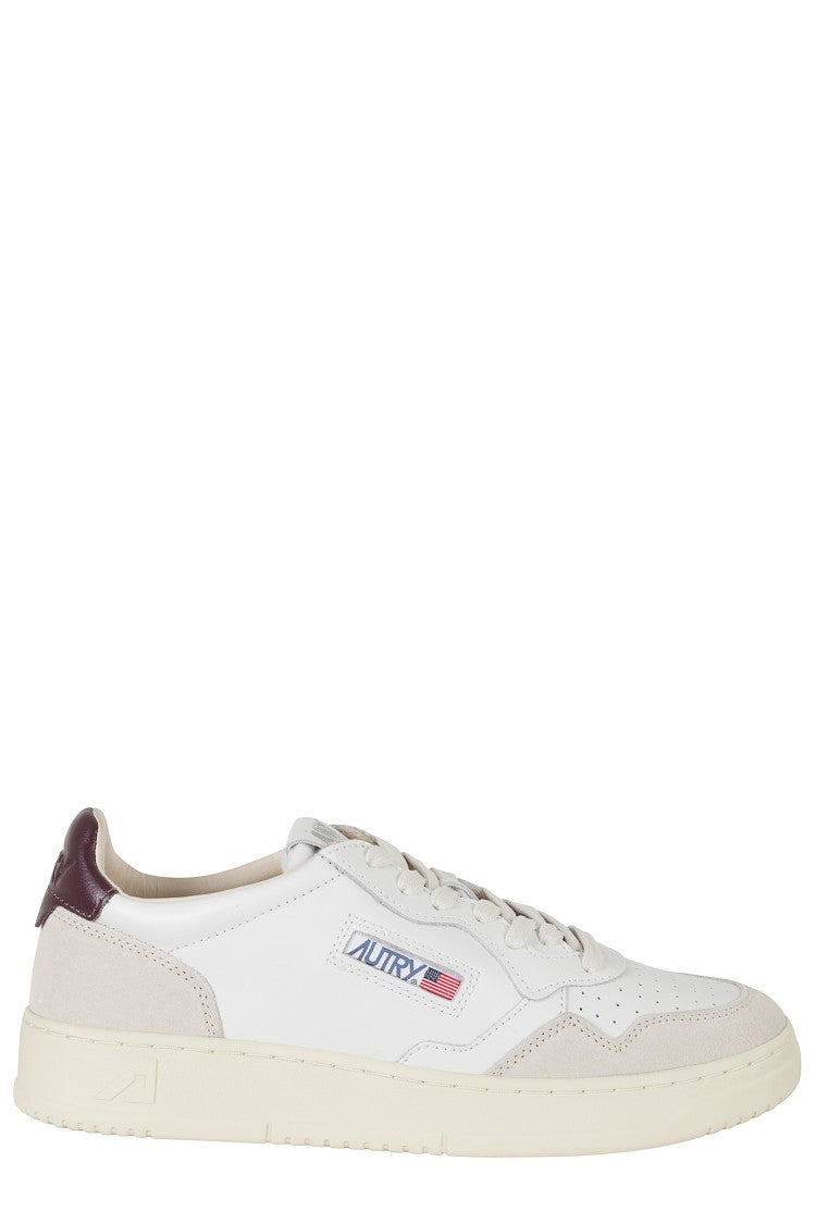 Autry White Burgundy Medalist Low Suede Inserts Leather Sneakers