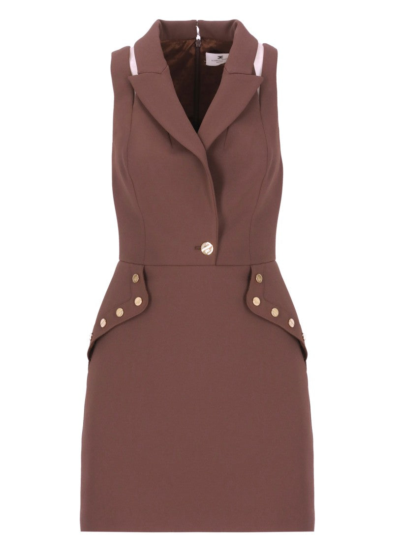 Elisabetta Franchi Tailored V-Neck Crepe Dress With Peak Lapel