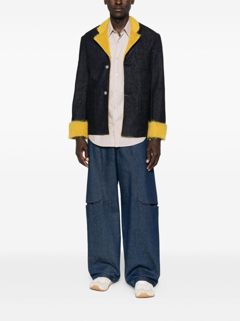 Kenzo Dark Blue Notched Lapel Button Sweater