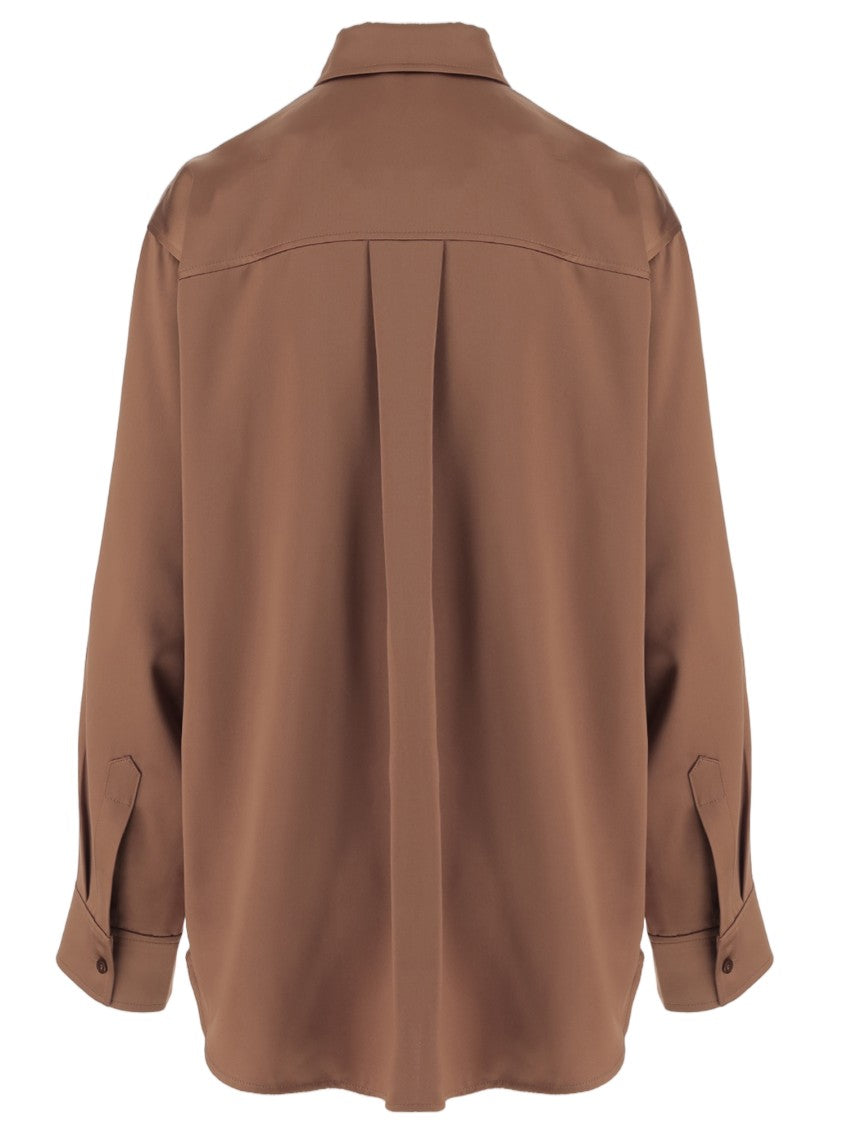 By Malene Birger Satin Shirt With Pointed Collar And Curved Hem