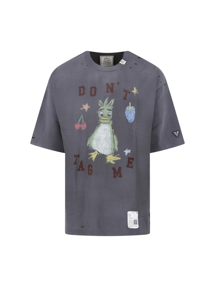 Maison Mihara Yasuhiro Black Doodle Distressed Printed Cotton T-Shirt