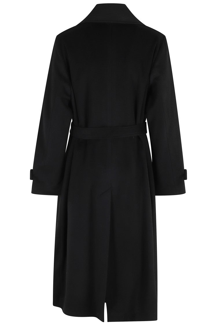 Kiltie Denver Revere Collar Long Coat In Luxurious Black Wool-Cashmere Blend