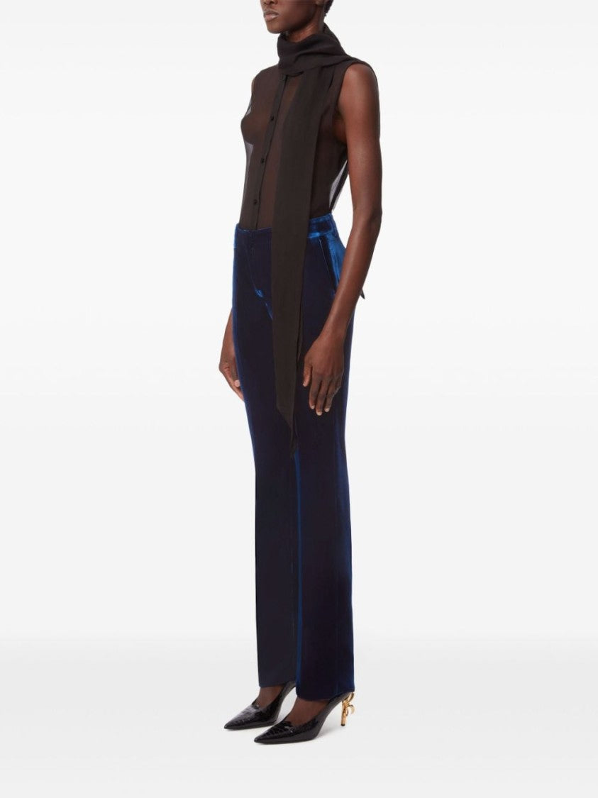 Nina Ricci Straight-Leg Blue Velvet Trousers