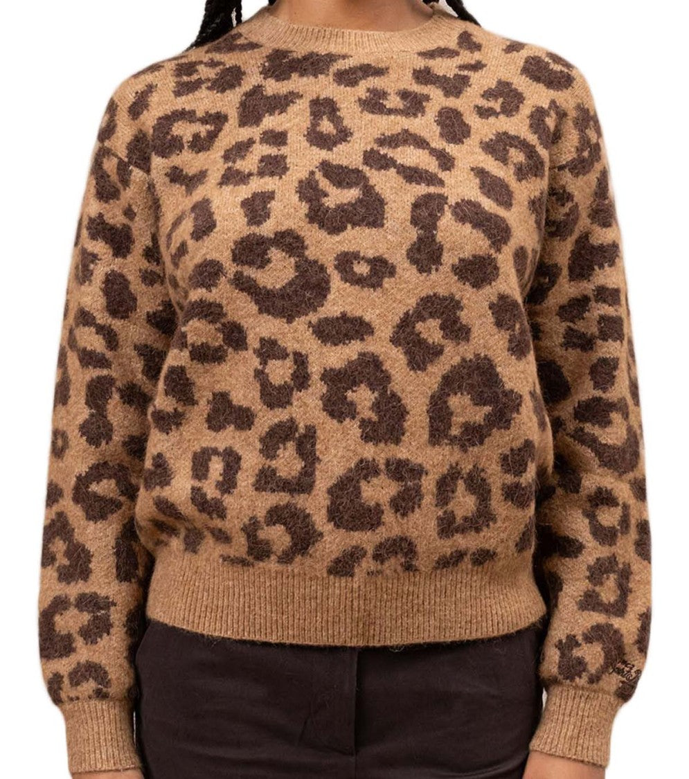 Mc2 Saint Barth Cropped Sweater With All-Over Leopard Print