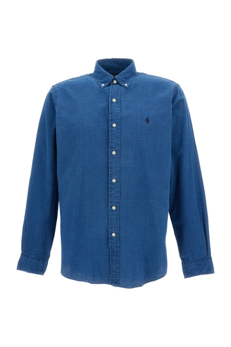 Polo Ralph Lauren Puckered Cotton Seersucker Shirt With Iconic Pony Logo