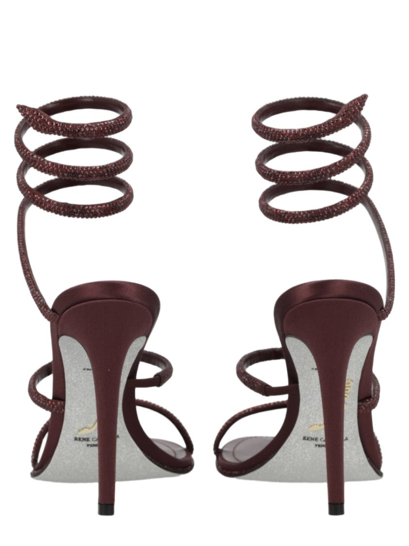 René Caovilla Cleo Burgundy Satin High-Heeled Sandals