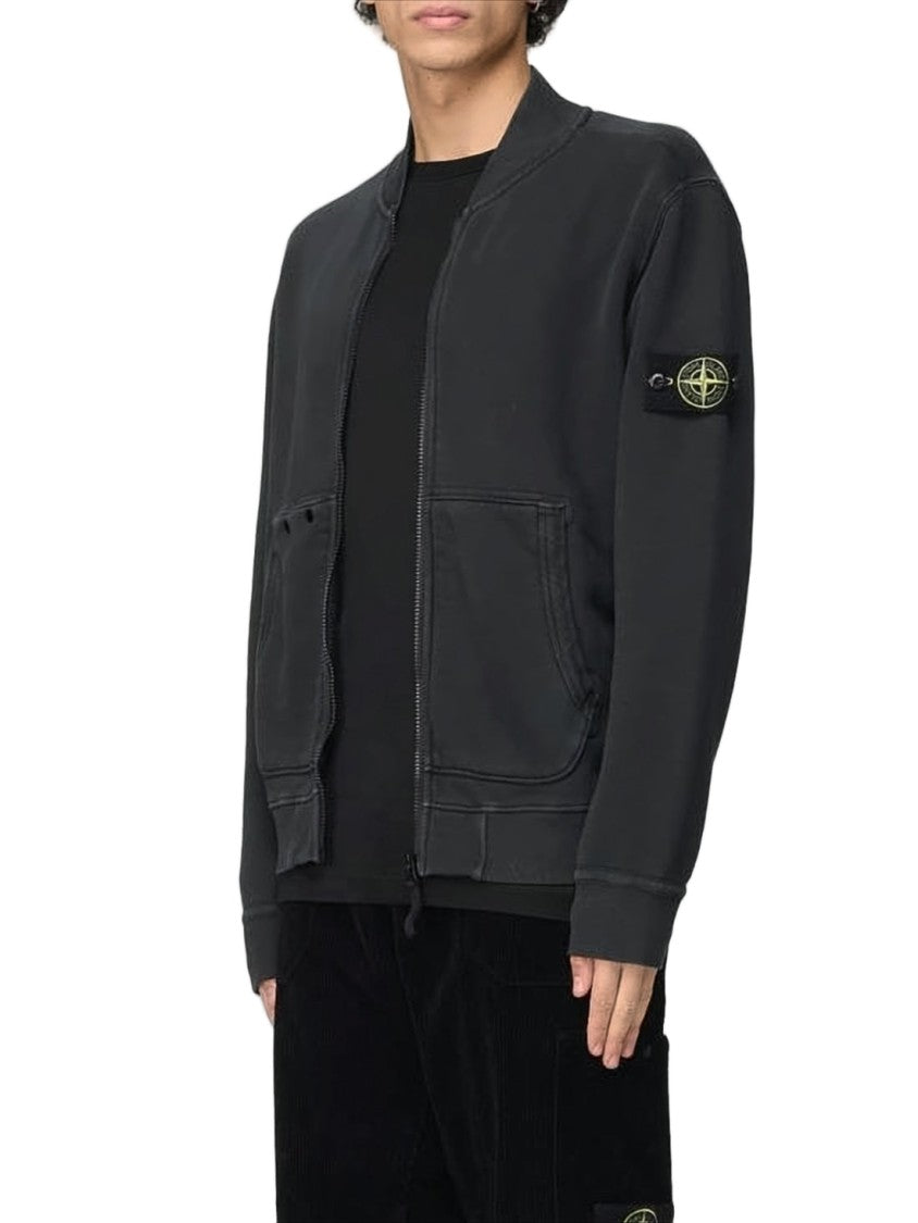 Stone Island Black Zip-Up Hooded Sweatshirt