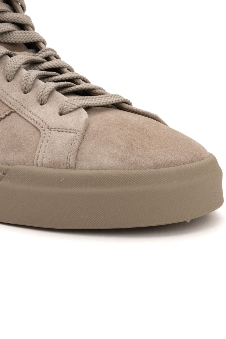 Santoni Mid-Top Suede Double-Buckle Sneakers