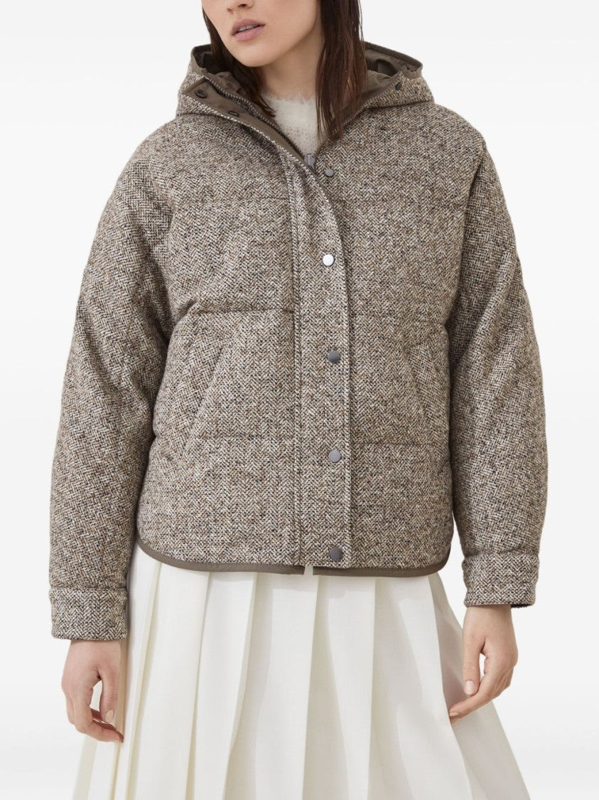 Brunello Cucinelli Padded Herringbone Coat With Hood