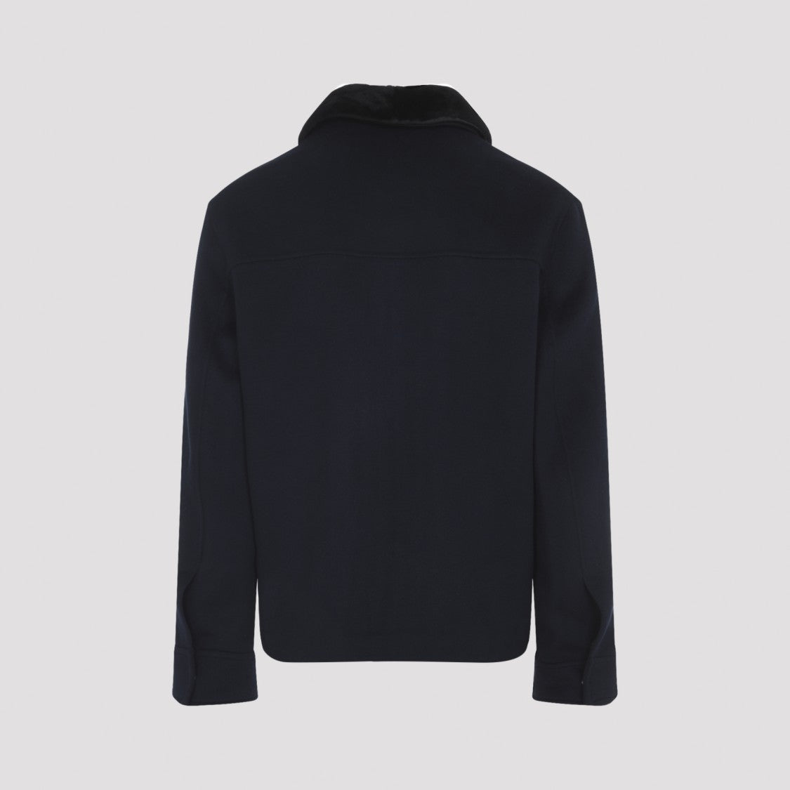 Yves Salomon Structured Black Leather Jacket With Plush Collar And Concealed Closure