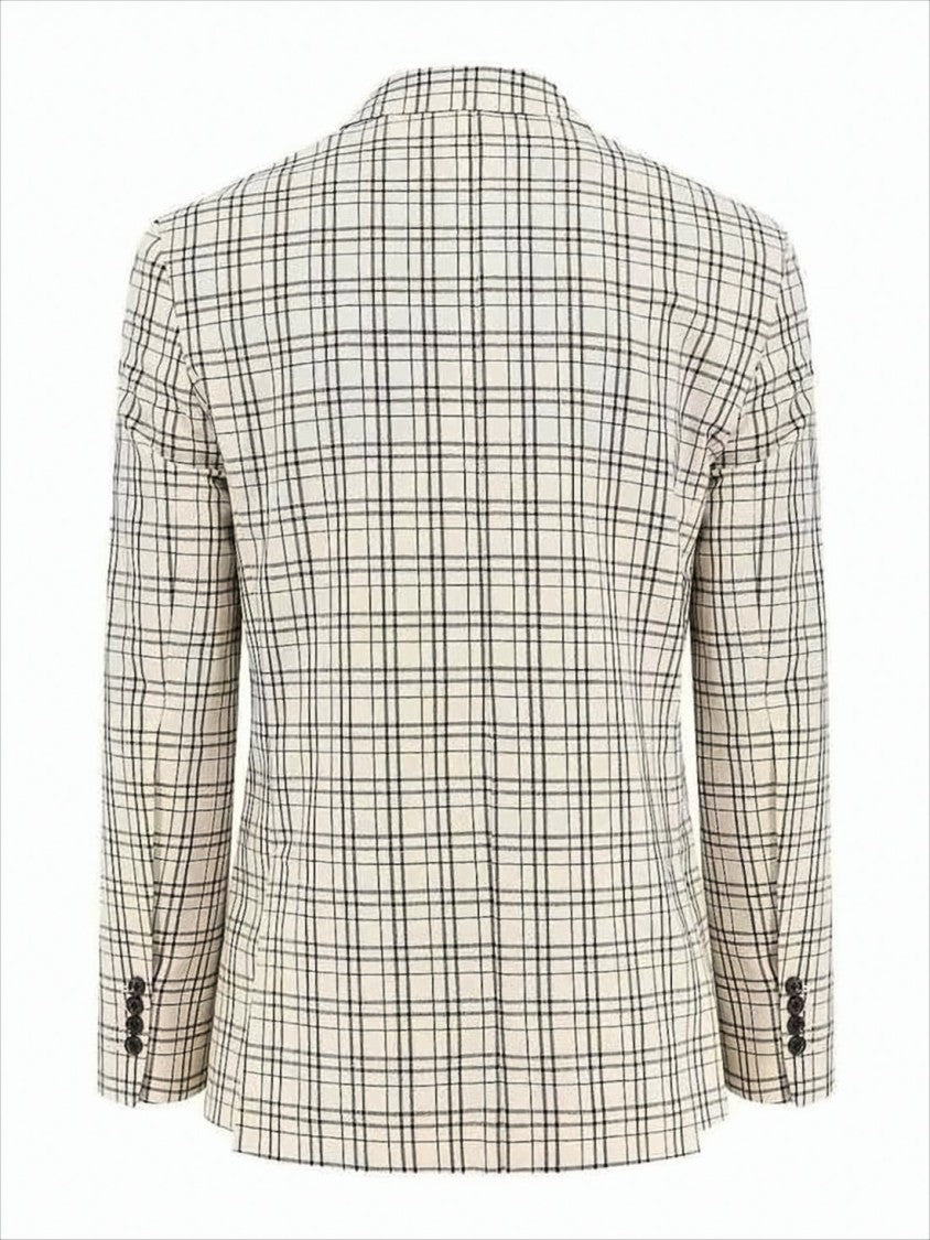 Ami Paris Checkered Wool Suit Jacket With Notched Lapels