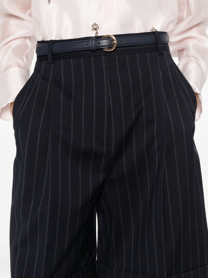 Max Mara Blue Double Front Pleats Wool Shorts