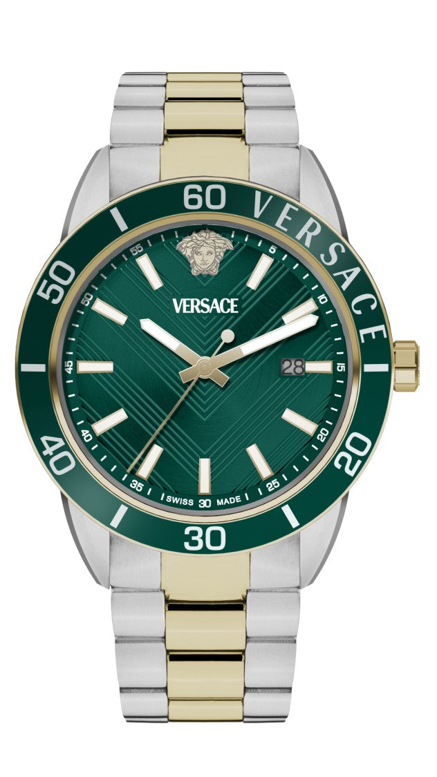 Versace Greca Urban Two-Tone Quartz Watch With Green Dial