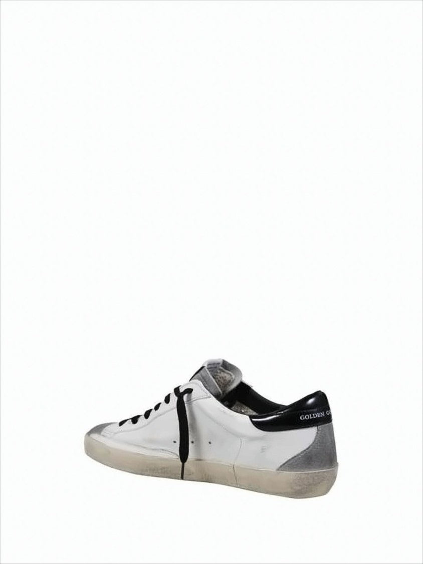 Golden Goose Distressed White Leather Low-Top Sneakers With Grey Suede Accents