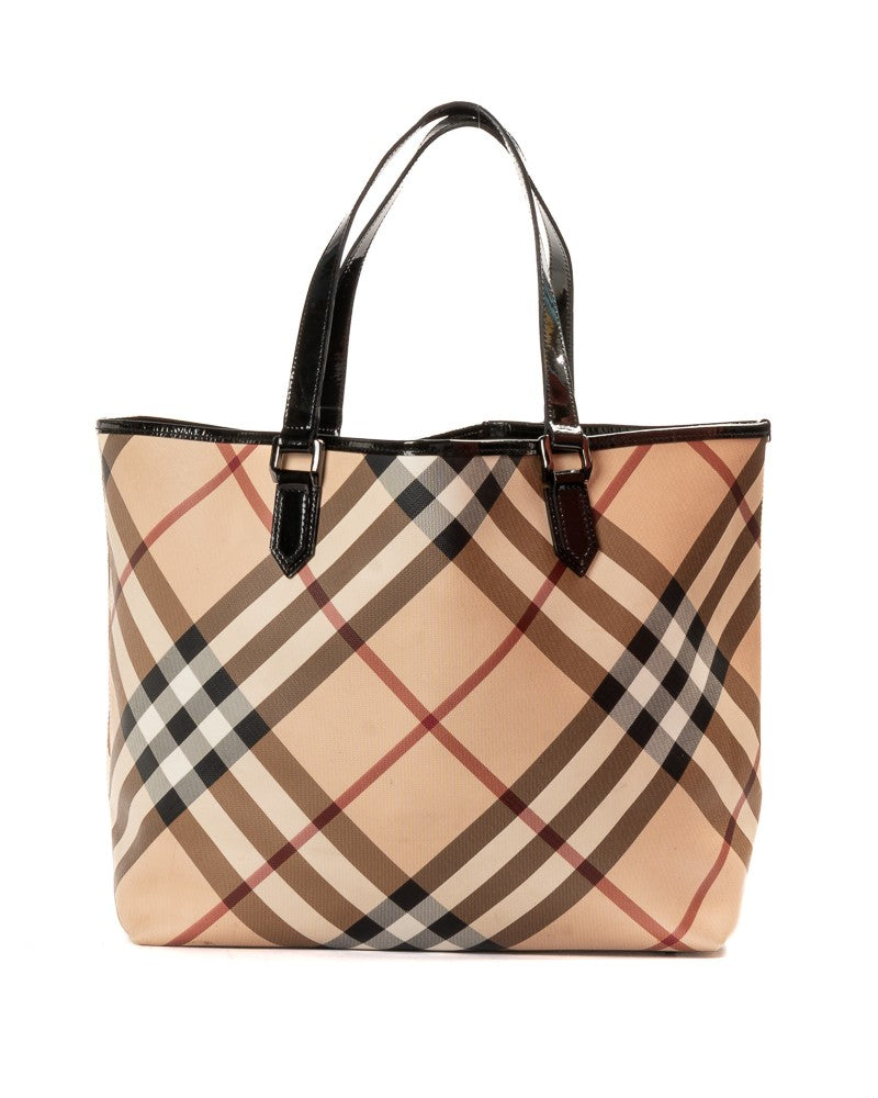 Burberry Shopper Large Check Canvas Tote Bag - Beige/Black