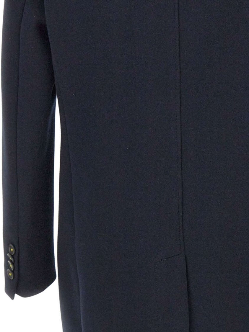 Manuel Ritz Navy Blue Wool Coat With Removable Bib And Adjustable Hood