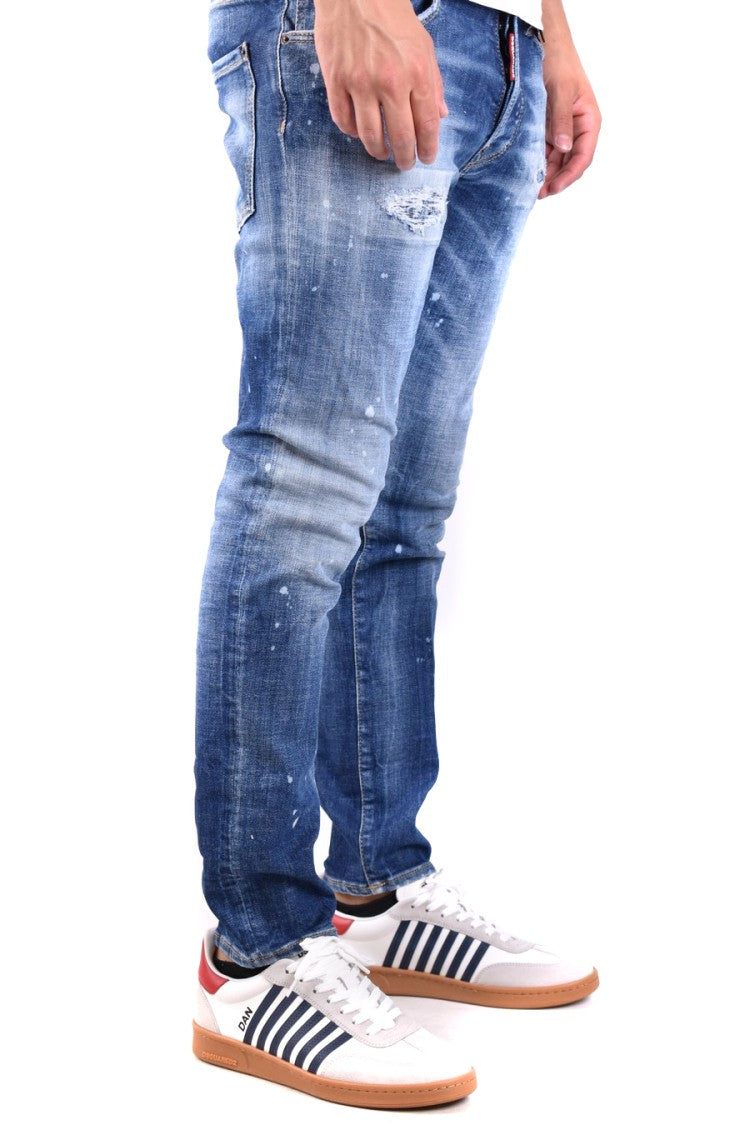 Dsquared2 Distressed Blue Slim Fit Jeans With Classic Five-Pocket Design