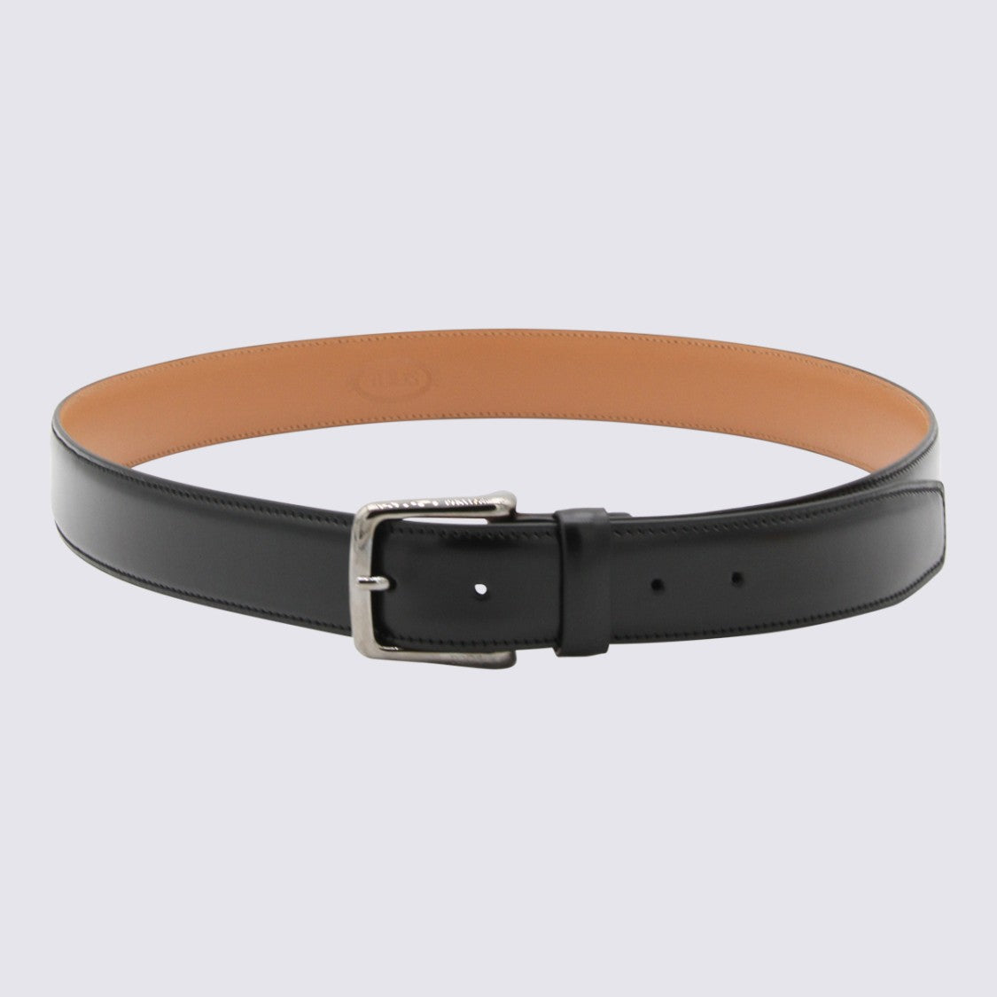 Tod's Black Leather Polished Silver Belt