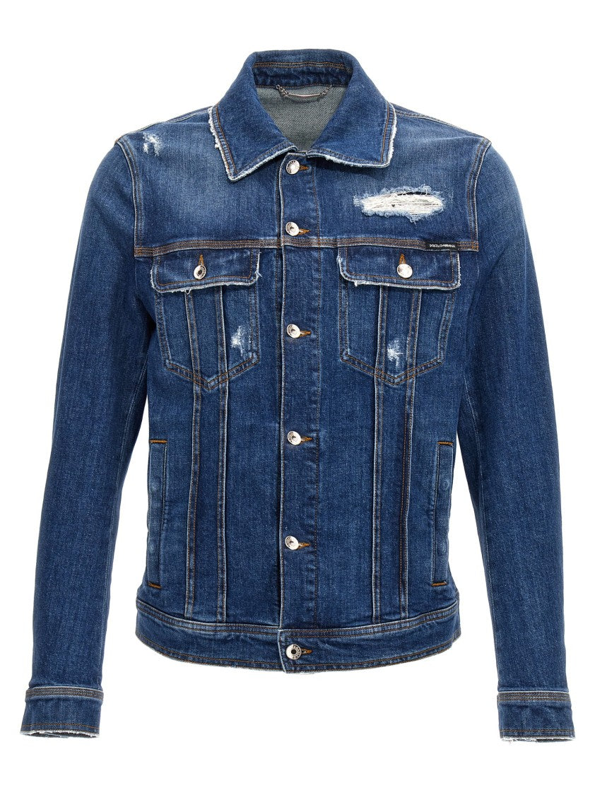 Dolce & Gabbana Distressed Stretch Cotton Denim Jacket