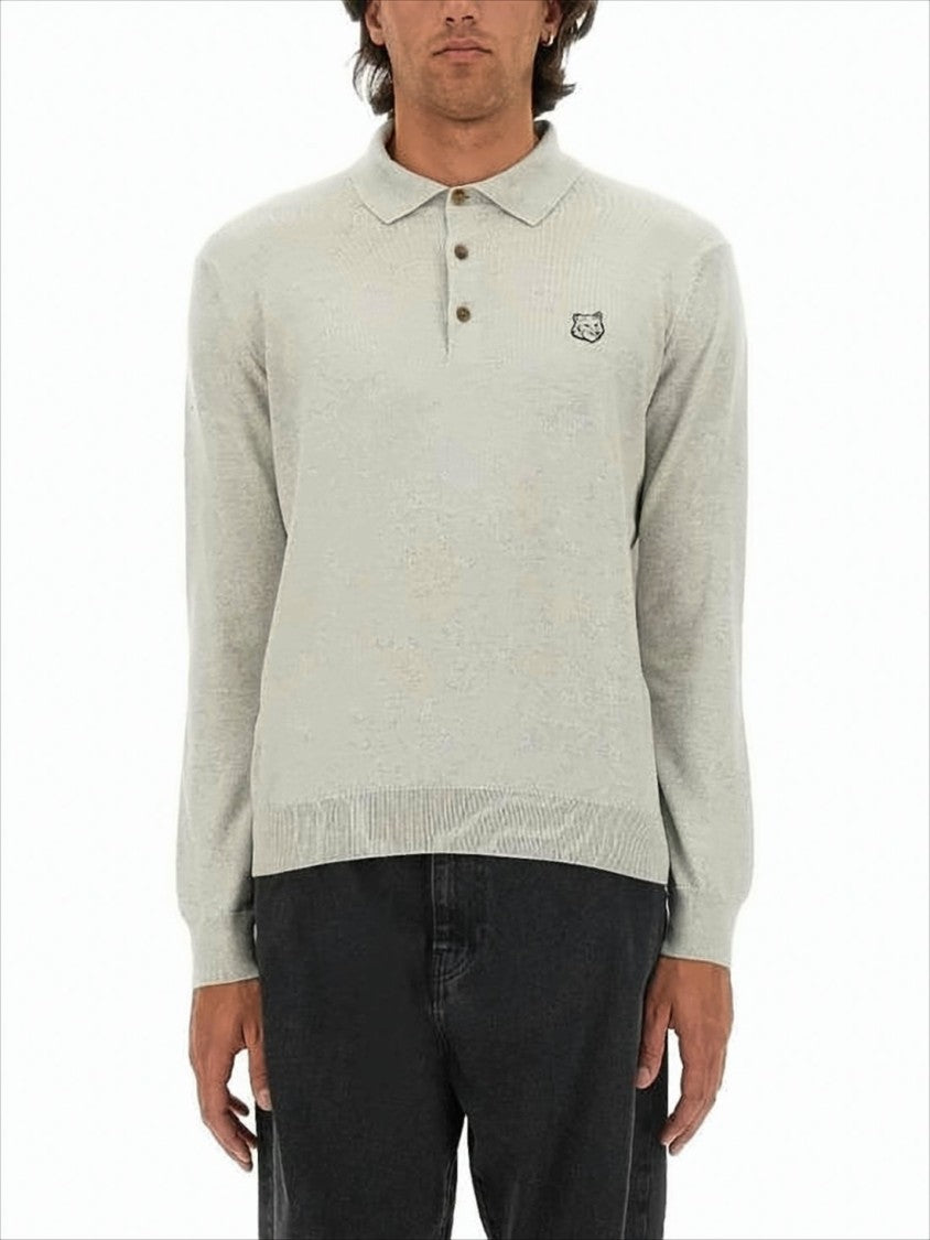 Maison Kitsuné Long-Sleeve Wool Polo Shirt With Classic Collar And Embroidered Logo