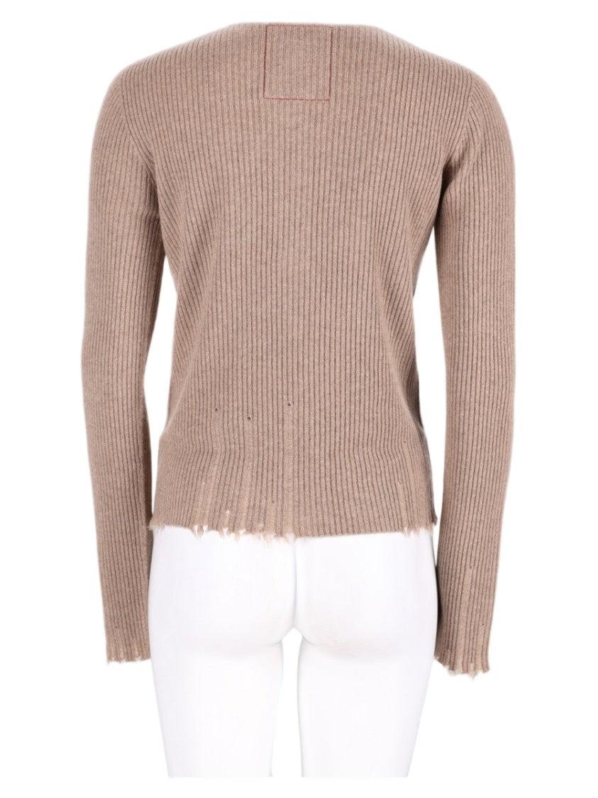Uma Wang Beige Ribbed Buttoned Placket Cashmere Top