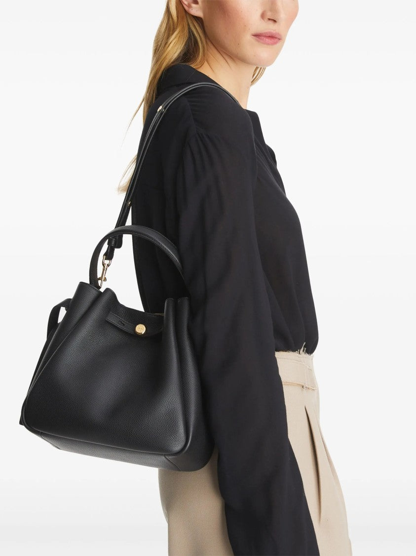Tory Burch Black Romy Pebbled Leather Bucket Bag