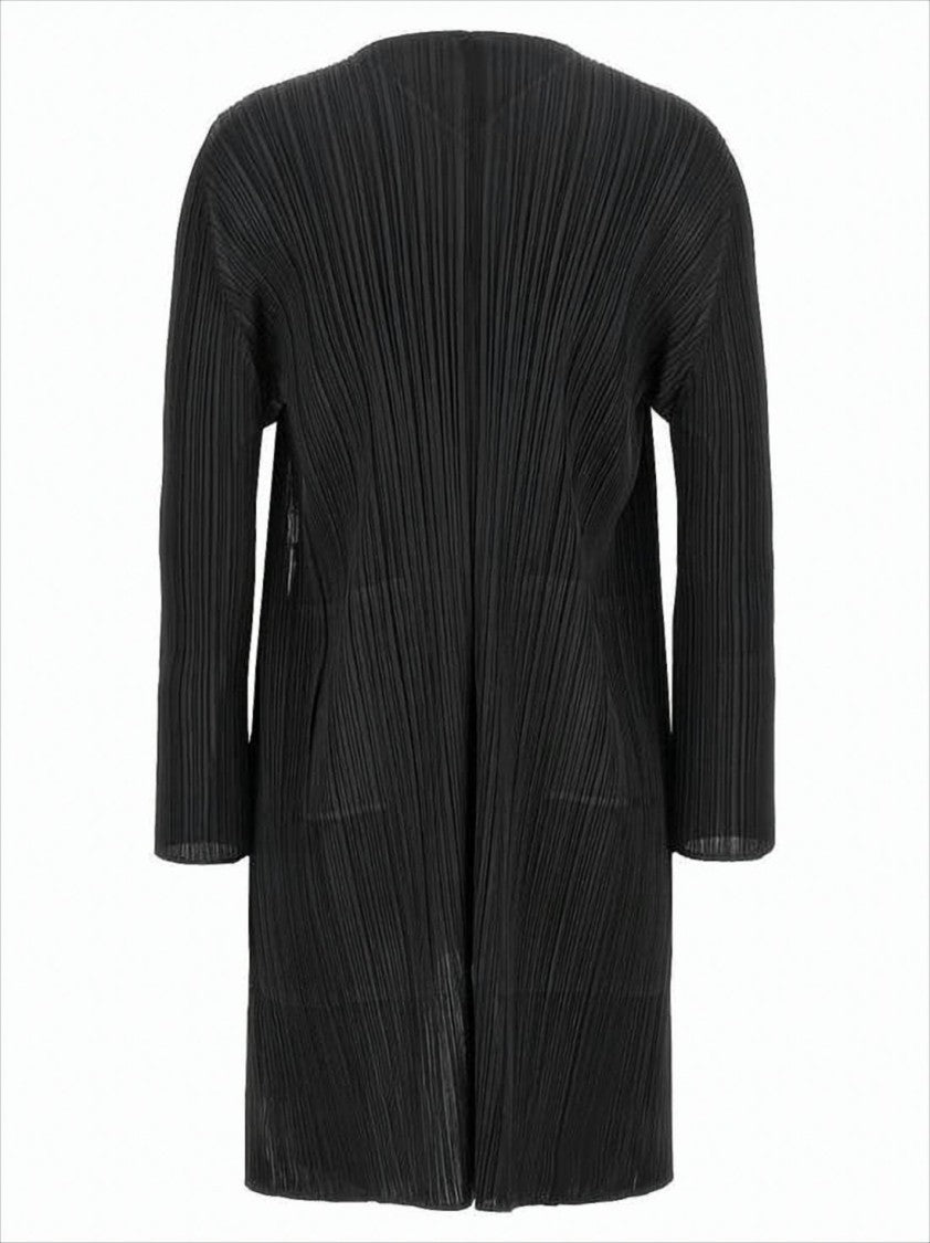Pleats Please Pleated Black Midi Dress With Three-Quarter Sleeves