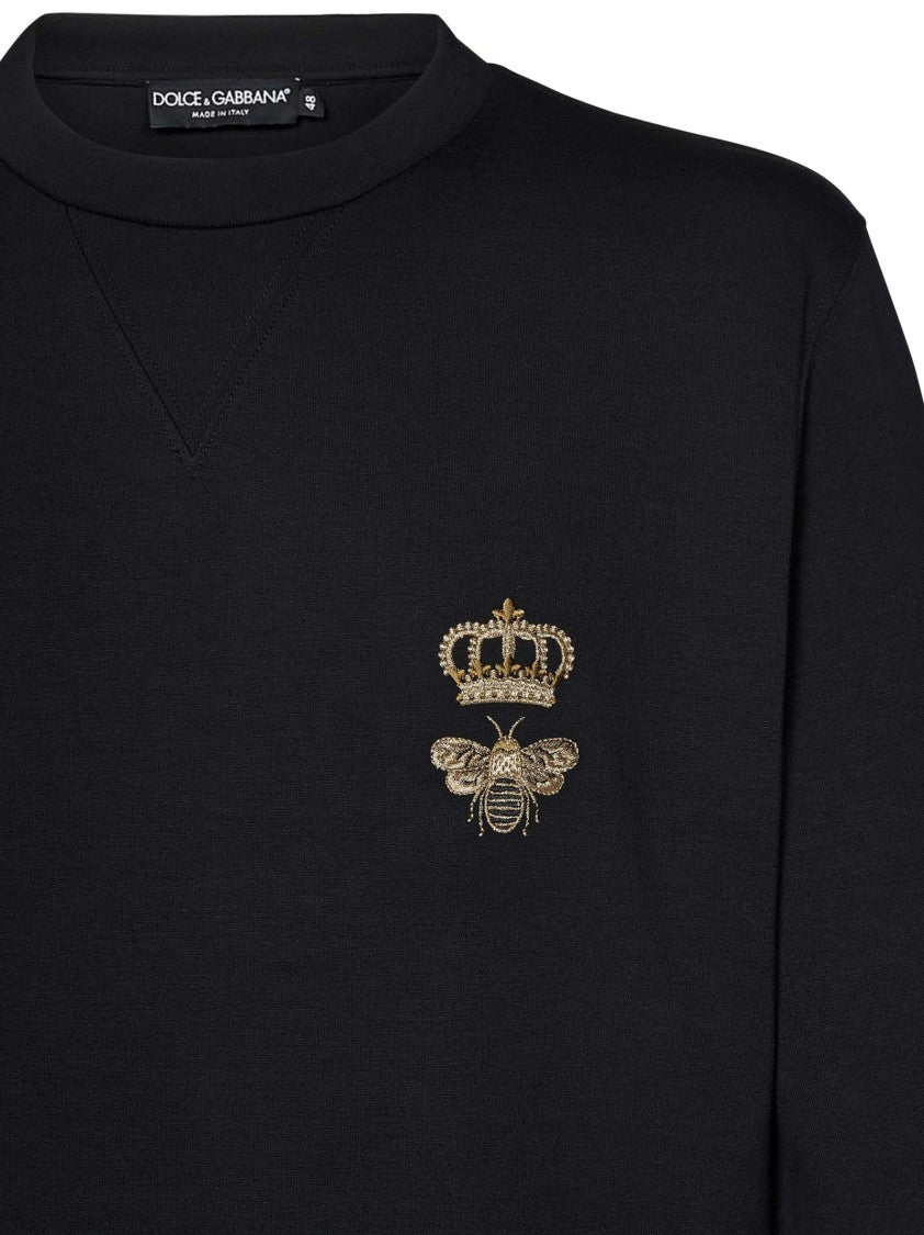 Dolce & Gabbana Embroidered Crown And Bee Black Sweatshirt