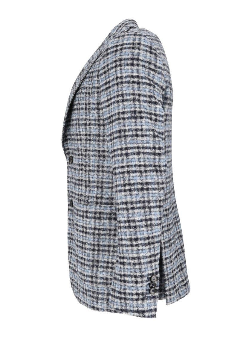 Breras Light Blue/Grey Giacca Uomo Plaid Tailored Blazer