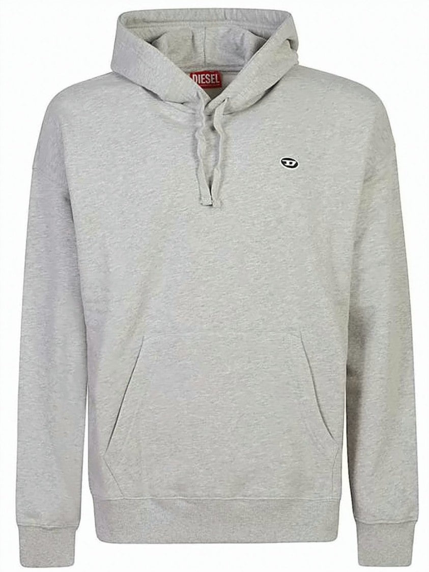 Diesel Light Grey Cotton-Elastane Hoodie With Minimalist Logo
