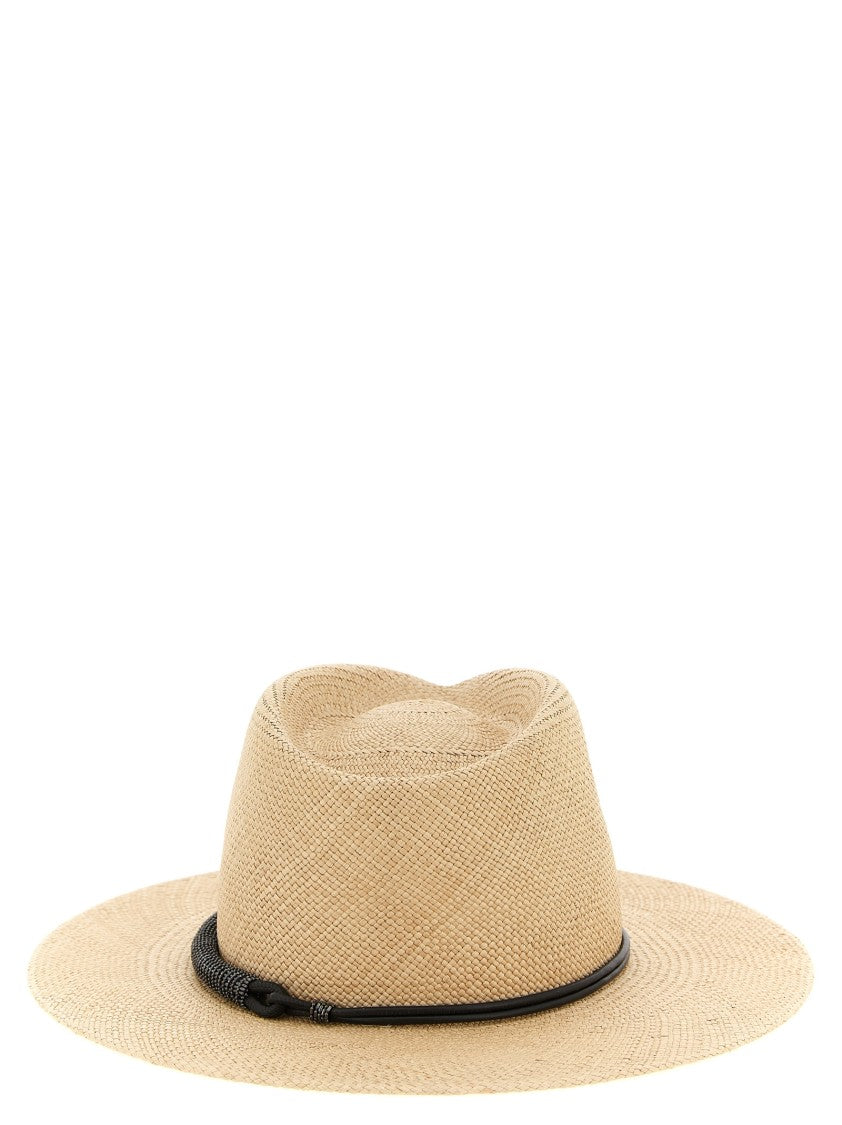 Brunello Cucinelli Woven Raffia Fedora Hat With Leather Band