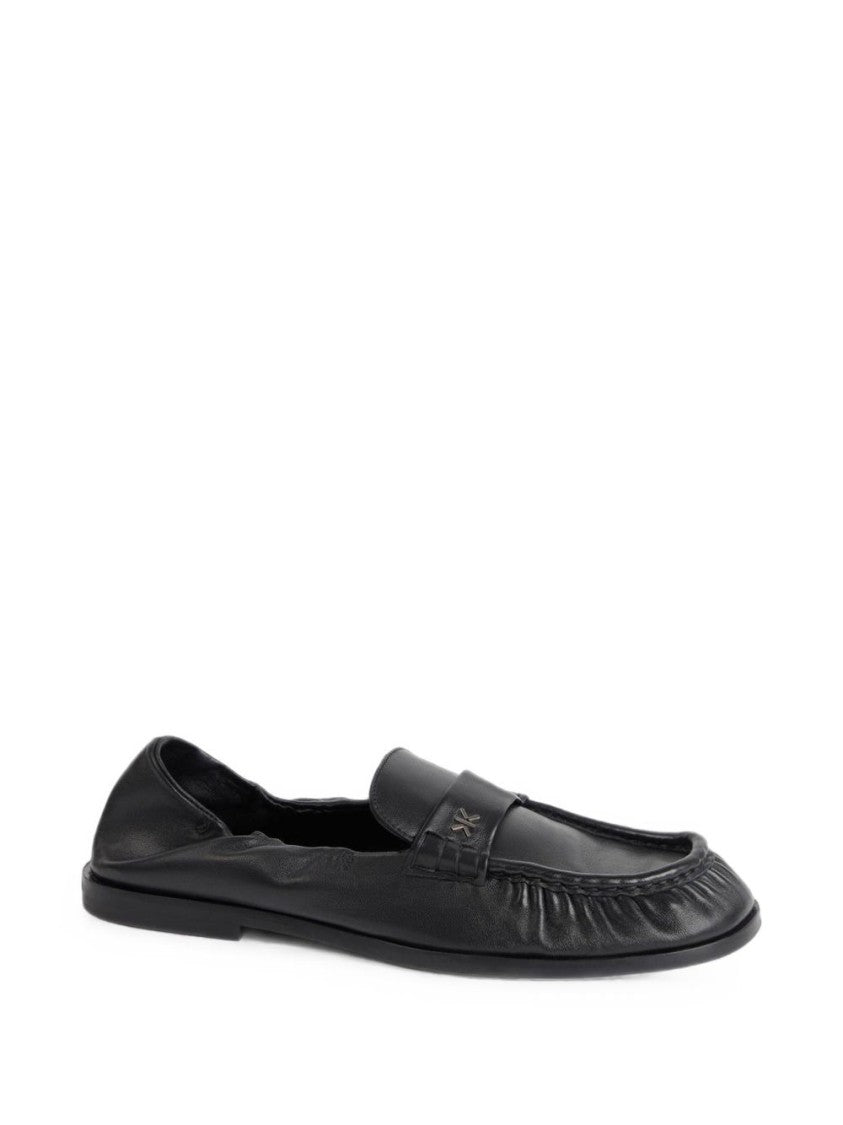 Kenzo Moccasin-Style Black Leather Loafers With Gathered Detailing