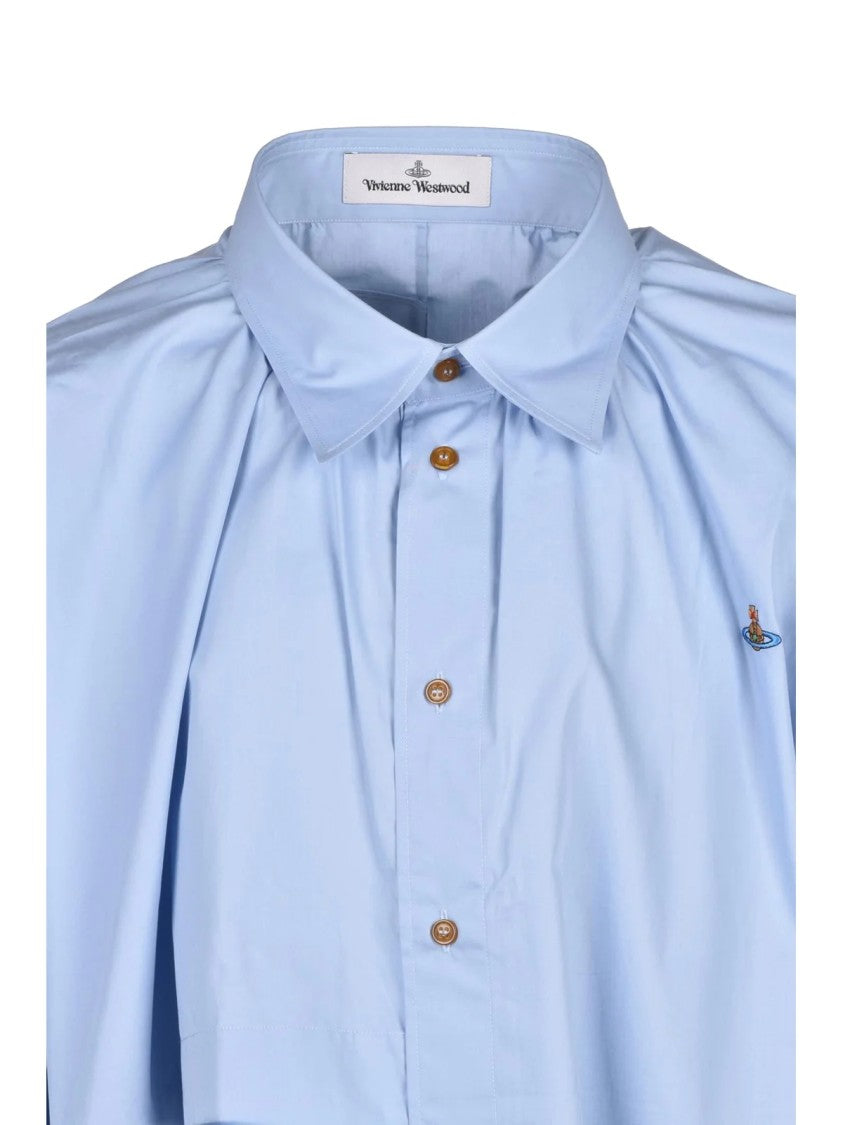 Vivienne Westwood Asymmetric Over Shirt In Light Blue Cotton