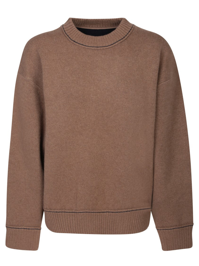 Sacai Beige Knit Sweater With Ribbed Detailing