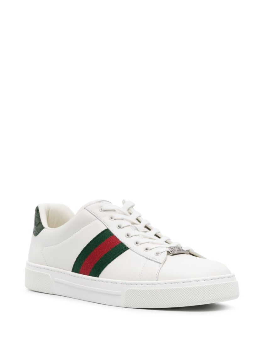 Gucci White Signature Stripe Leather Sneakers