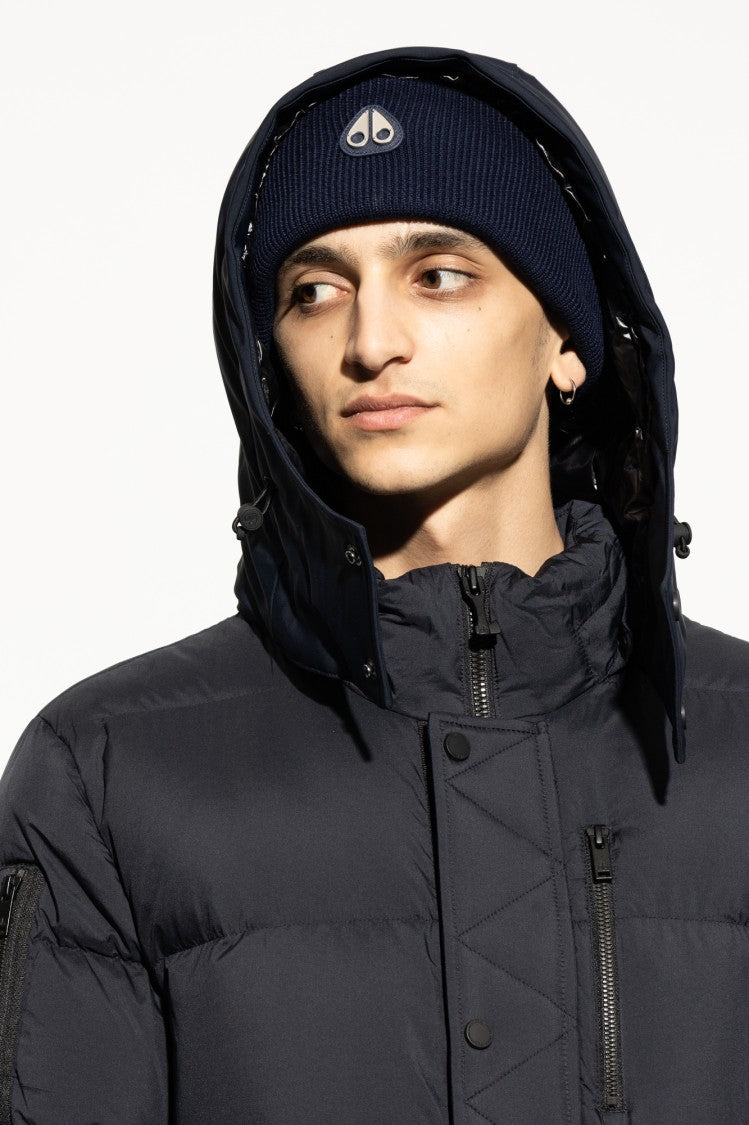 Moose Knuckles Navy Wool Beanie With Rolled-Up Brim