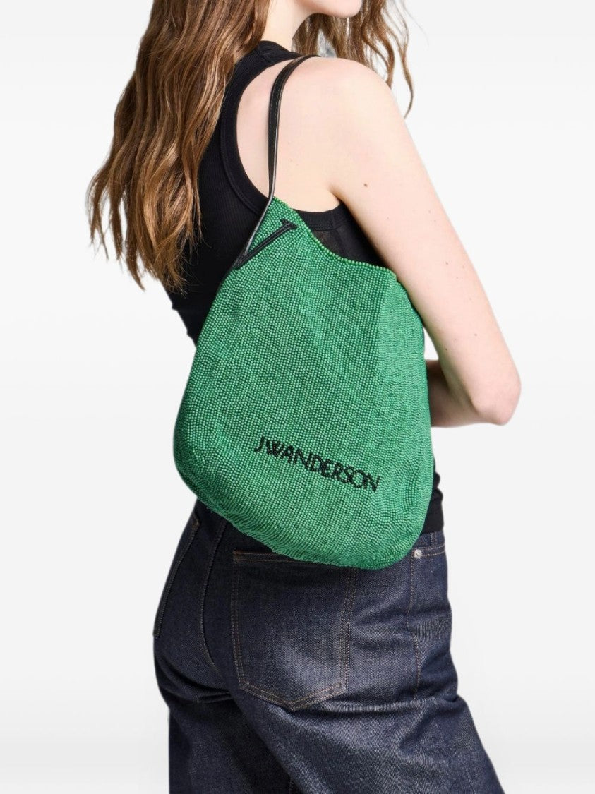 J. W. Anderson Textured Green Beaded Logo Shoulder Bag