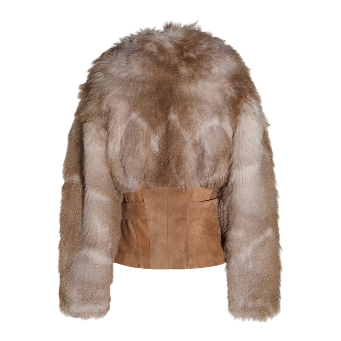 Elisabetta Franchi Textured Suede Buckle Fur Coat
