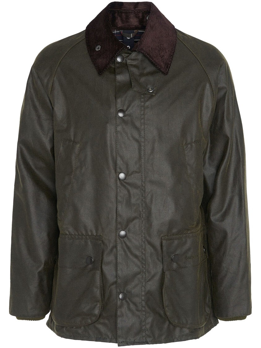 Barbour Waxed Cotton Jacket With Dark Brown Corduroy Collar