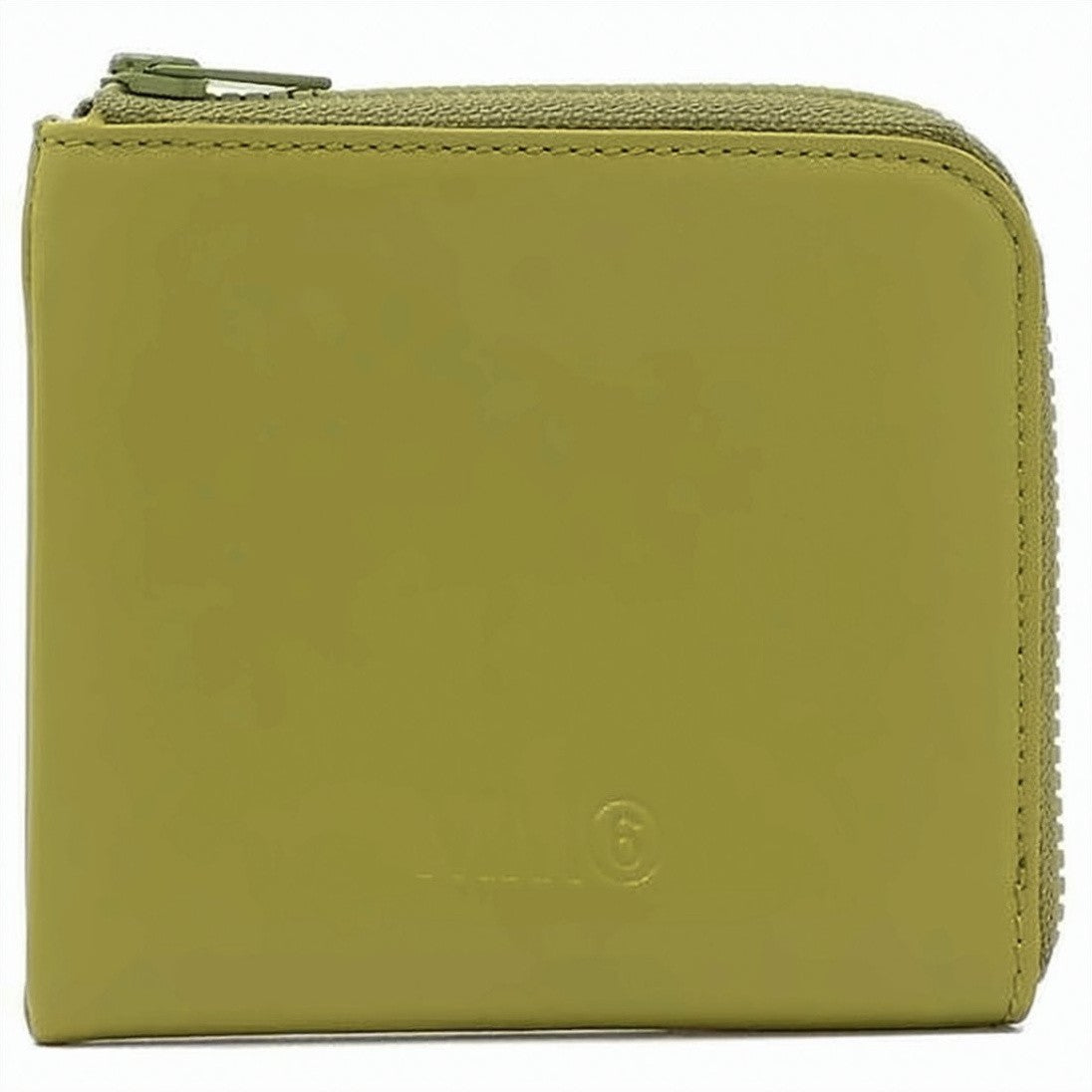 Mm6 By Maison Margiela Compact Green Calf Leather Wallet With Zip Closure