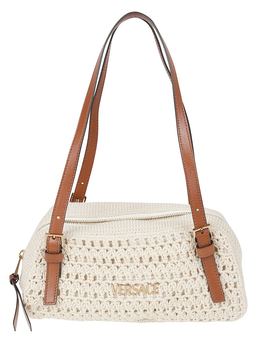 Versace Woven Shoulder Bag With Adjustable Leather Handles