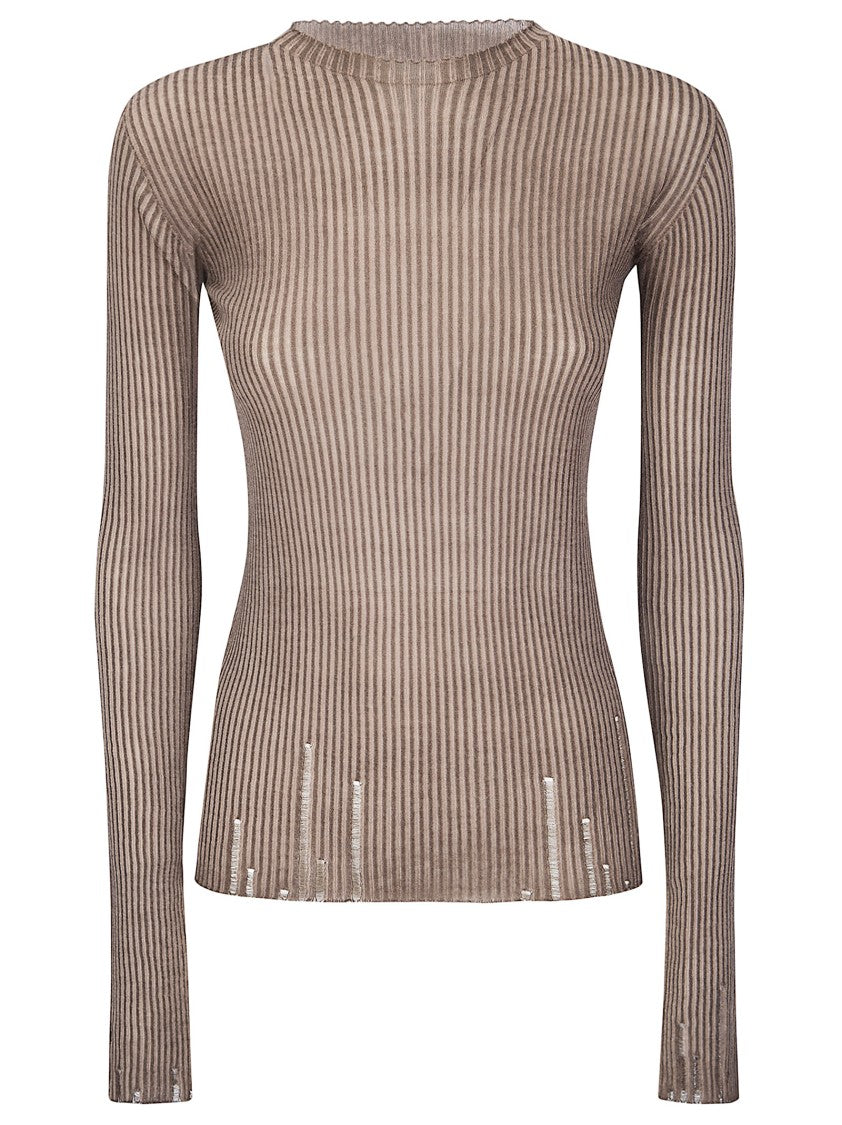 Uma Wang Slim Fit Long Sleeve Top In Lightweight Ribbed Wool