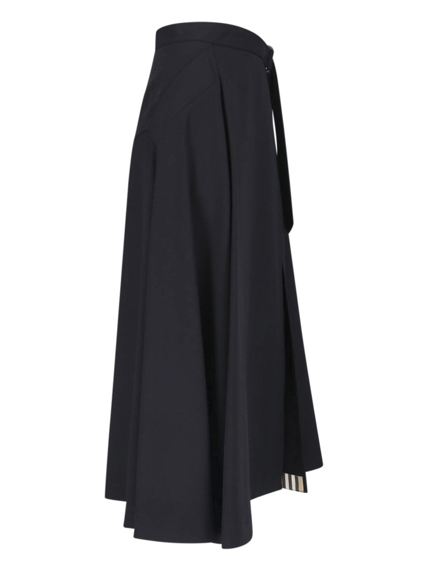 Burberry Black Check Hem Wool Maxi Skirt