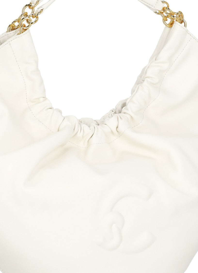 Coccinelle Medium Ivory Leather Shoulder Bag With Gold-Tone Accents